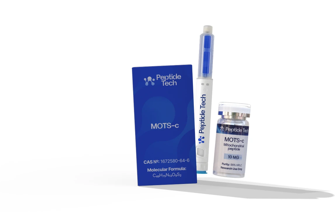 PeptideTech product pack, injector pen and vial